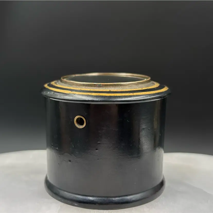 Antique Mirrored Black Lacquer Box Thread Holder.