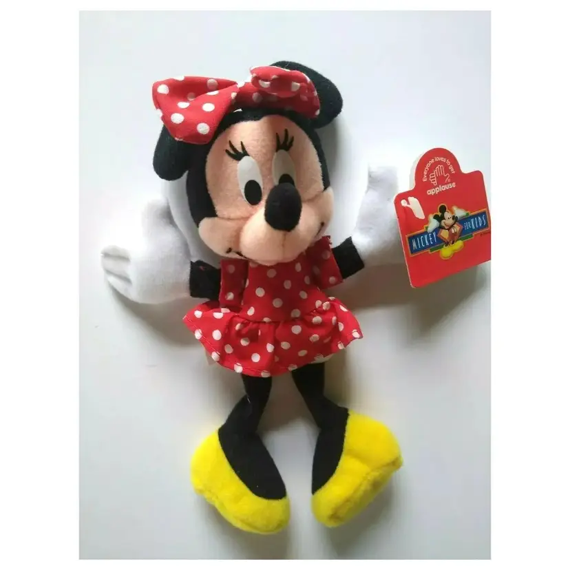 Disney Minnie Mouse Bean Bag Plush Figure Tag & Hanger 1998 Vintage Applause NOS