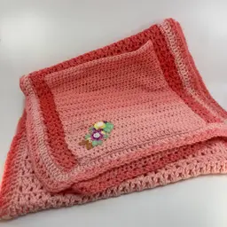 Vintage Pink Ombre Crochet Pocket Wrap Handmade Floral Applique Boho 64”x 17.5”