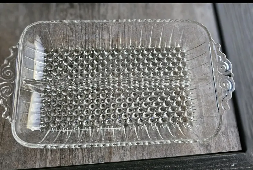 Anchor Hocking Divided Relish Dish  with handles in Hobnail pattern
