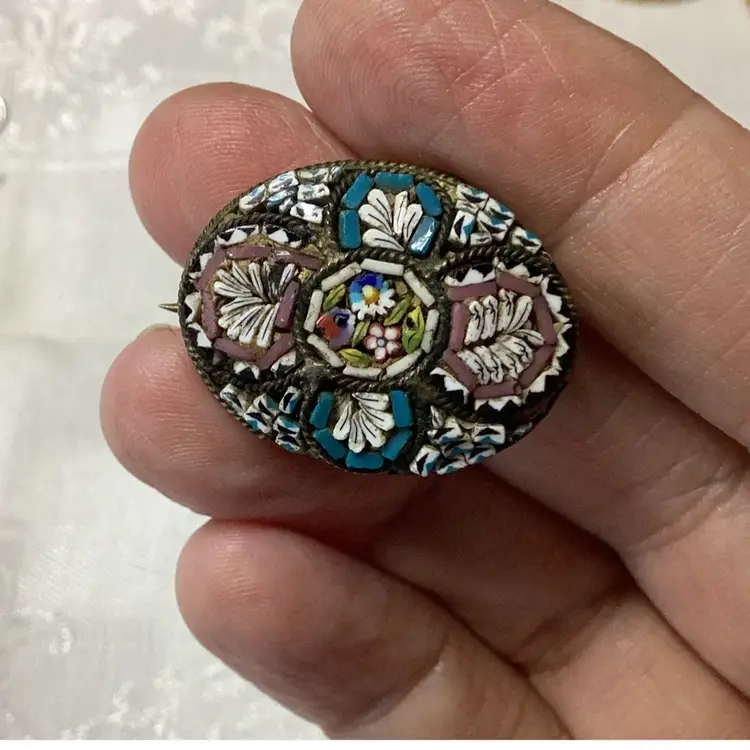 Vintage Micromosaic Brooch 1”