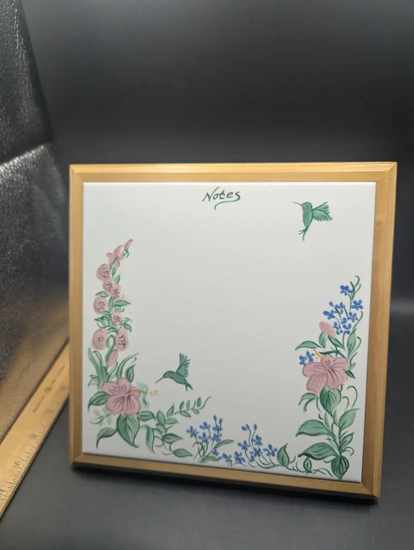 Vintage HUMMINGBIRD Tile Message Note Board Framed CERAMIC Dry Erase.