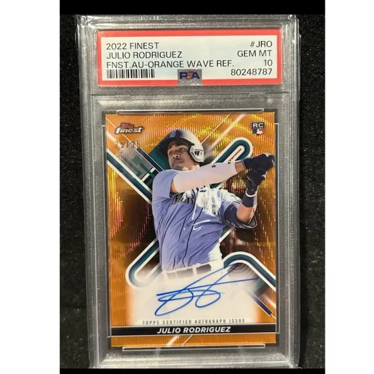 Julio Rodriguez 25/25 2022 Topps Finest Orange Wave Auto Rookie Card RC PSA 10