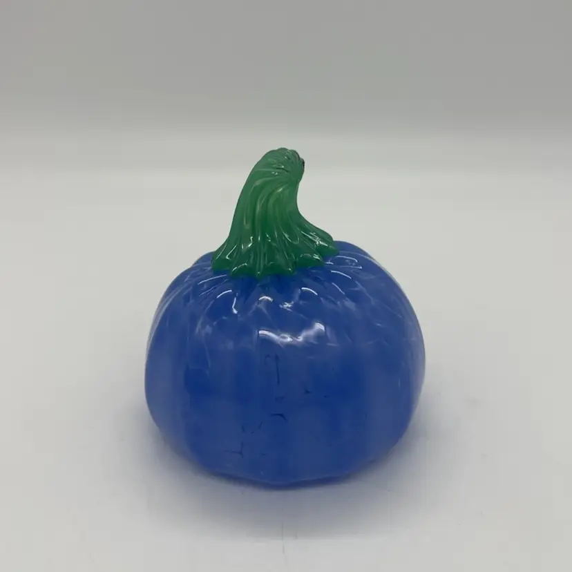 Art Glass Paperweight Pumpkin Squash Gourd Blue Green 3” Small Mini Decor