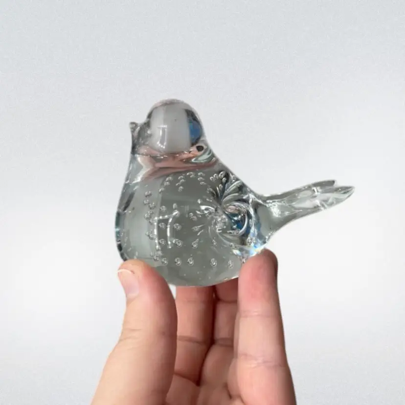 Clear Glass Bird Paperweight With Controlled Bubbles