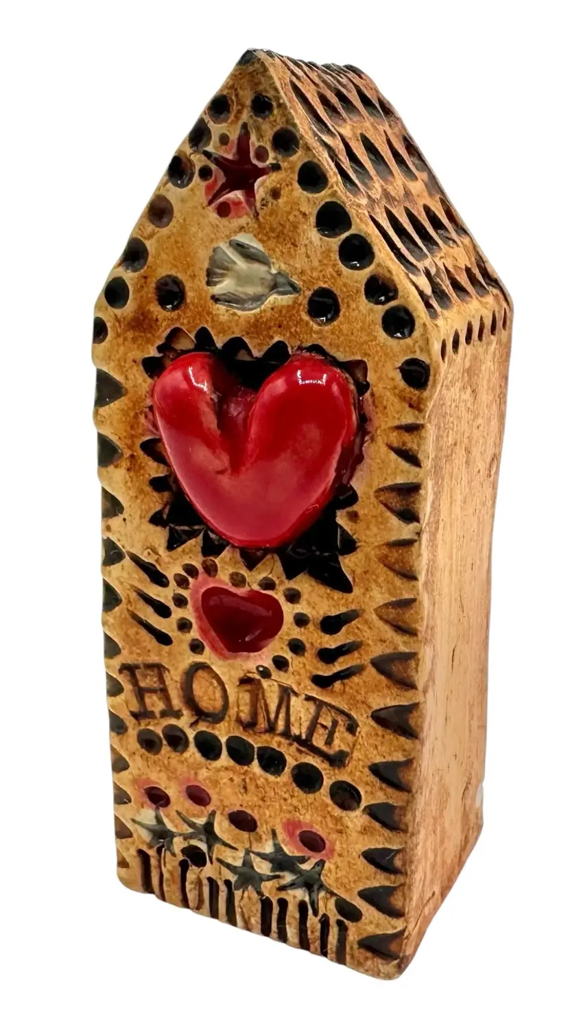 Studio Art Pottery Miniature Figurine House Home Heart Wall Hanging Bird Star 3”