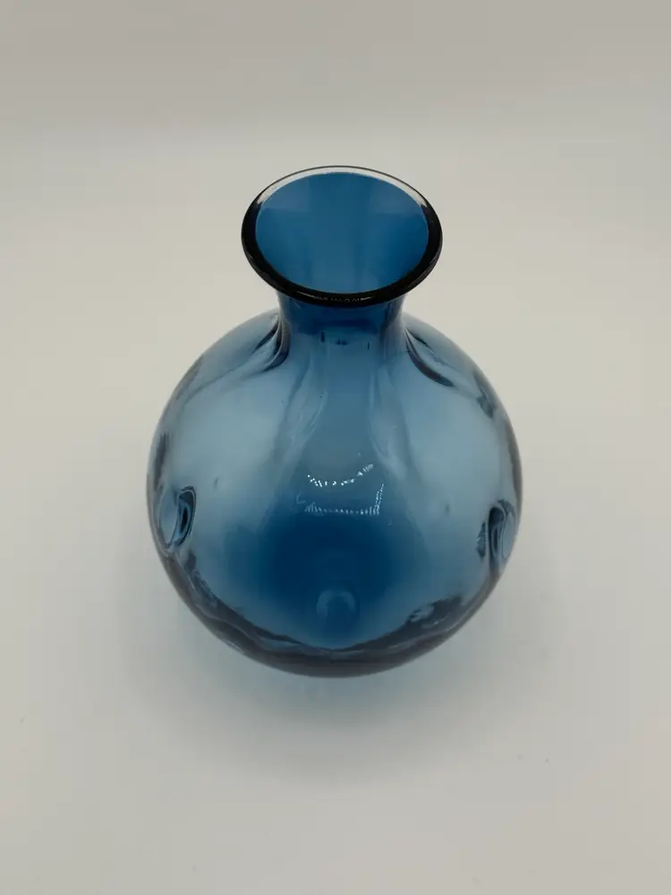Otaru Japanese Art Glass Bud Vase Dimples Blue 5"