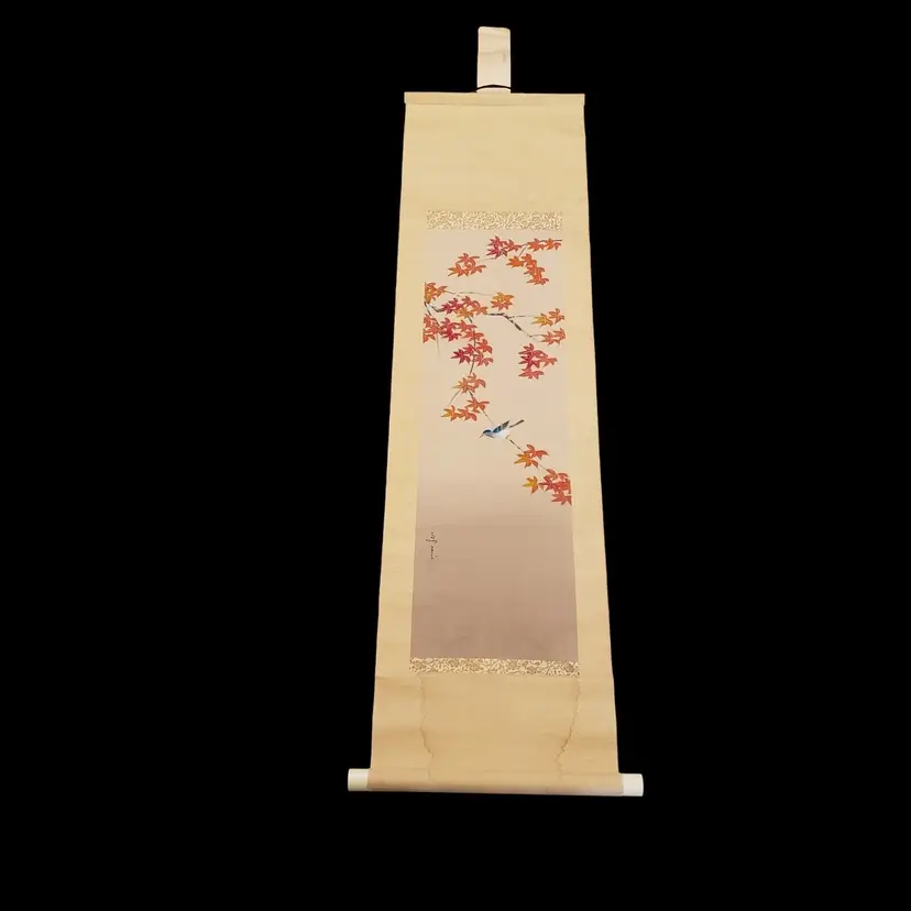 Japanese Hanging Scroll Art & Original Box 45" x 12 1/2" Approximately Vintage