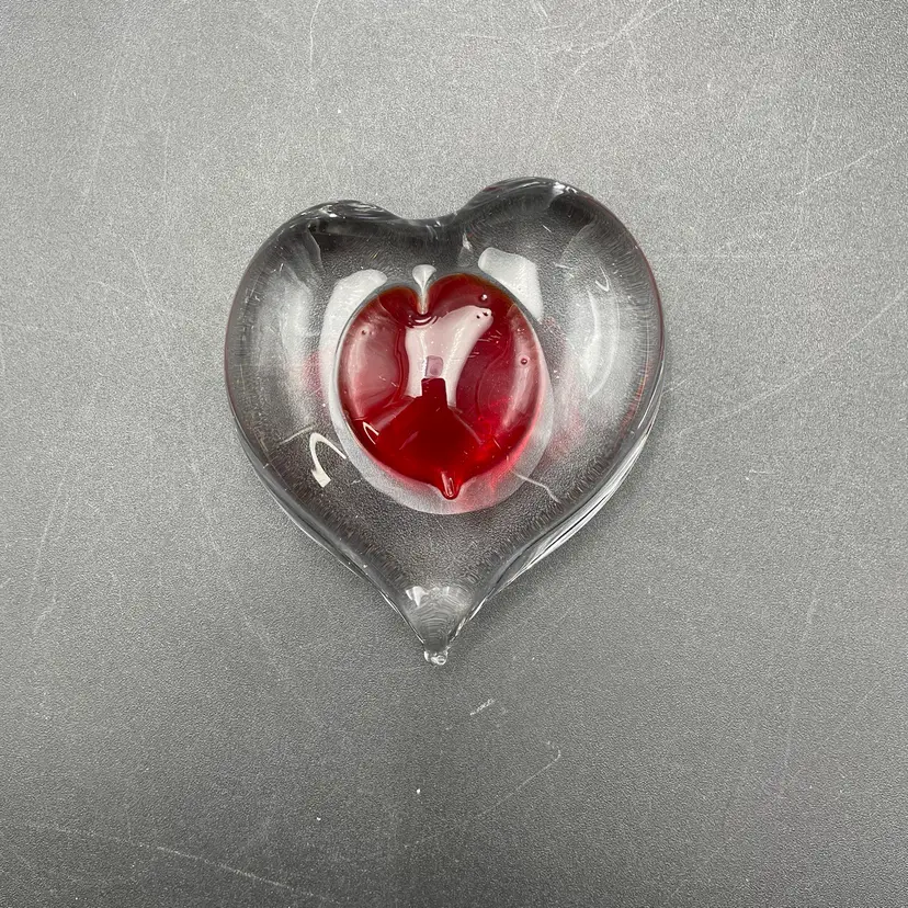 Art Glass Heart Shaped Paperweight Clear Red Valentine's Day Office Decor