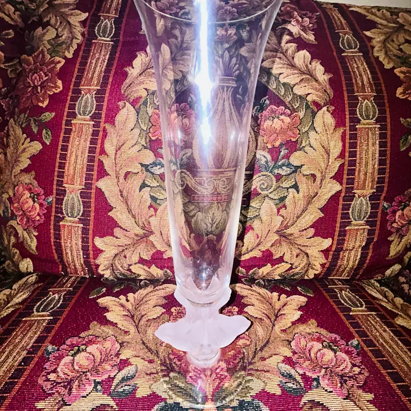 Vintage SASAKI Crystal Fluted Vase  Love Birds Frosted Satin Art Glass