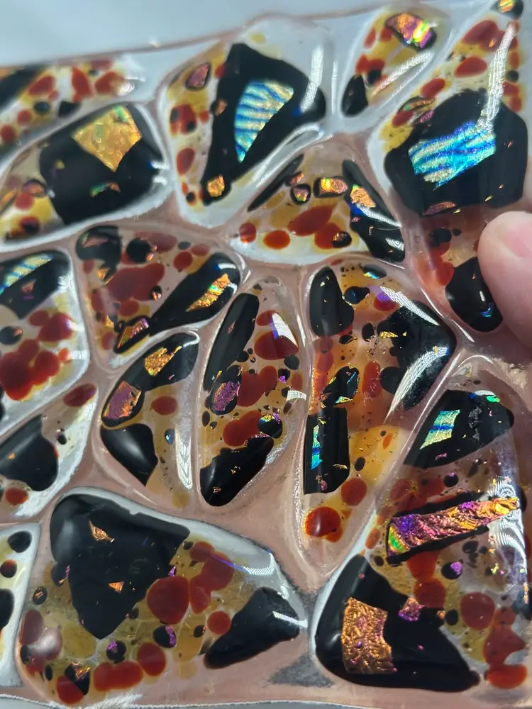 Mosaic Fused Art Glass Fun Decorative Multicolors Dichroic Square Tile Plate