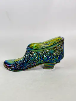 Vintage Fenton Carnival Glass Green Shoe