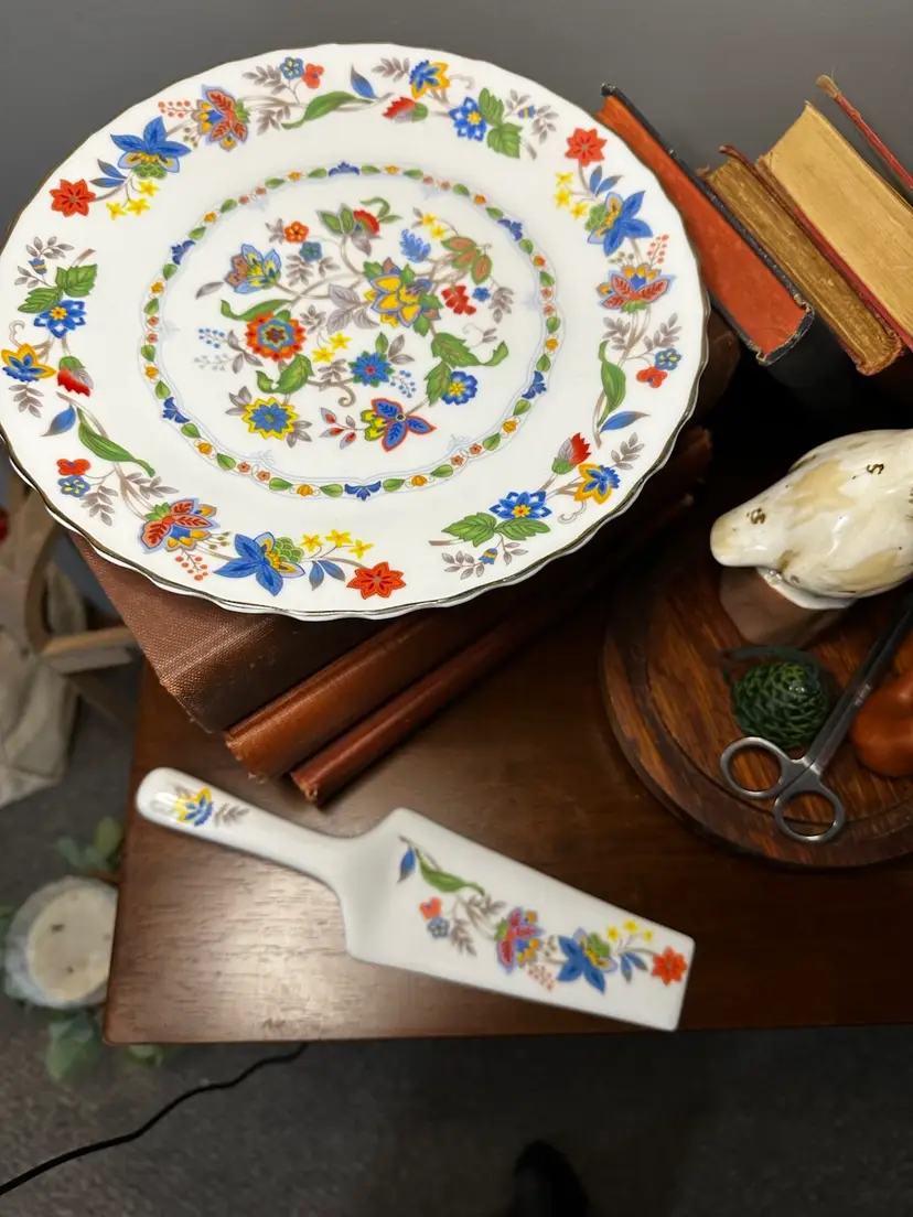 Vintage Andrea by Sadek Colorful Floral India Garden Porcelain Cake Plate Server