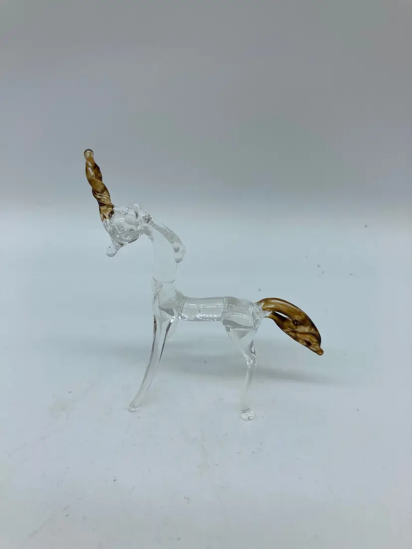 Mini Clear Glass Unicorn with Brown Tail and Horn, Lampwork