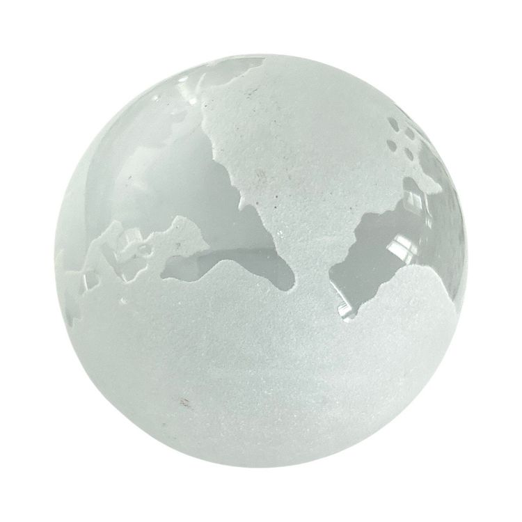 Frosted And Clear Glass World Orb Art Glass Paperweight
