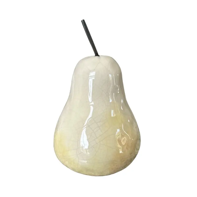 Off White and Pale Yellow Ceramic Crazed Pear Figurine