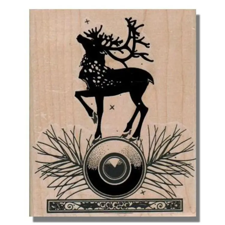 Vintage Reindeer On Ball Christmas Rubber Stamp