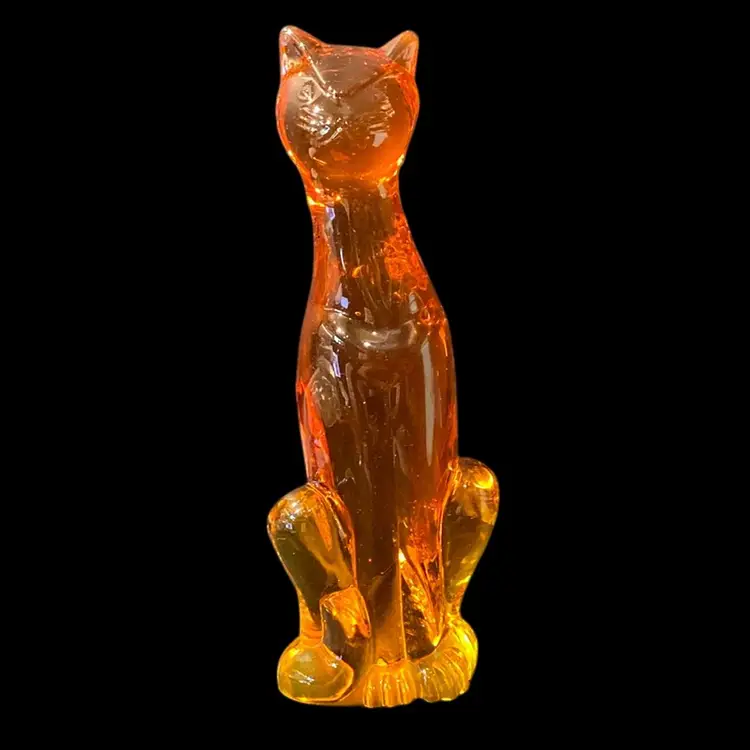 Vintage Viking Glass Persimmon Orange Cat Amberina 8” X 3”