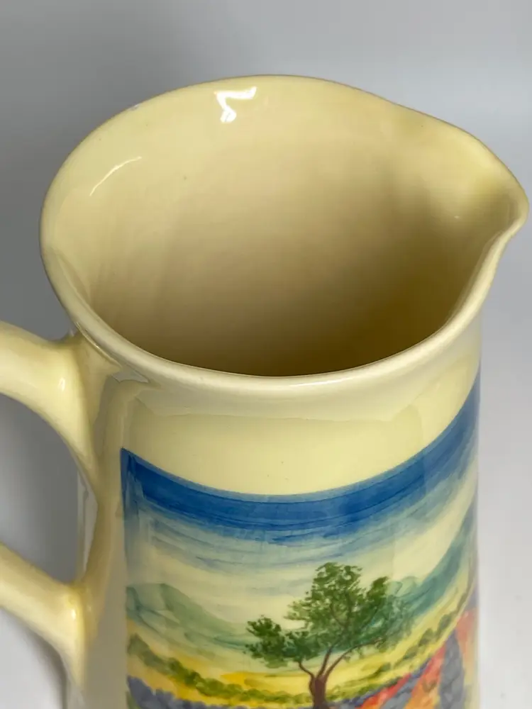 Vtg Hand Painted Ceramic Pitcher by Atelier du Sage Studio, A French Pottery, 7"