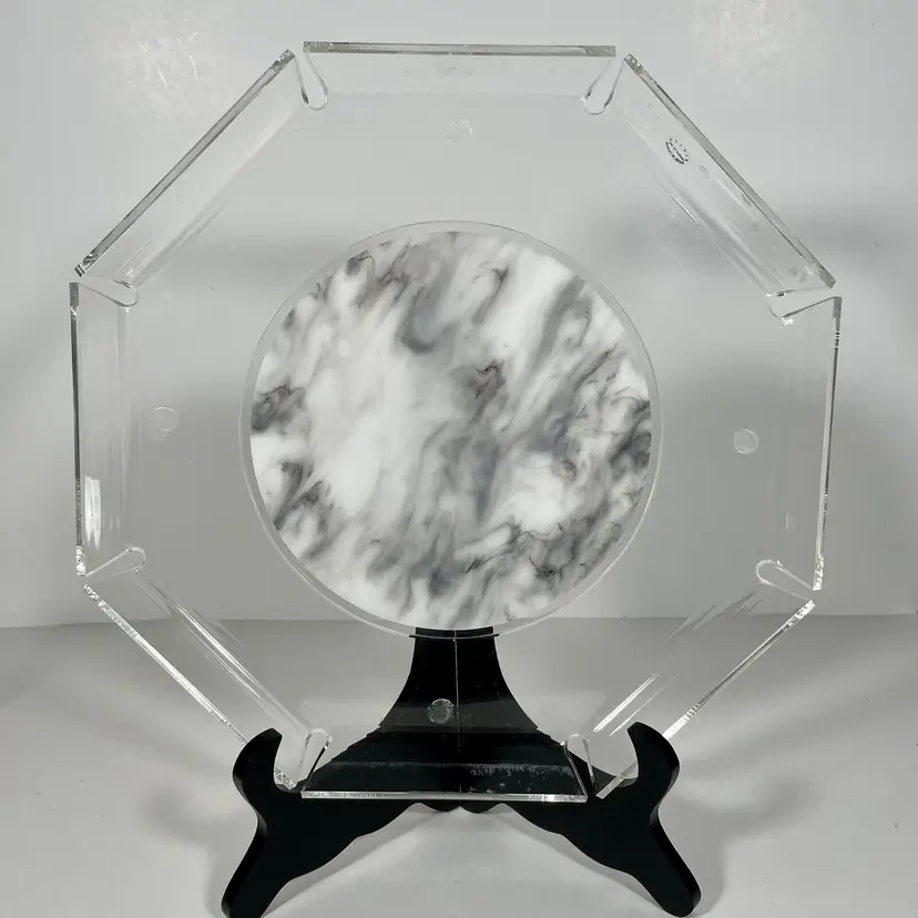 Vintage Lucite Serving Tray Rialto Taiwan Faux Marble Center Original Label