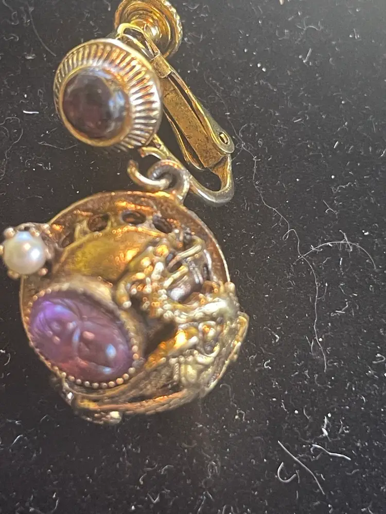 Vintage Vendome Purple Scarab Earrings