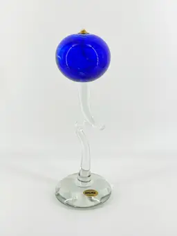 Cobalt Blue 11.5" Polish Art Glass Bulbous Oil Lamp Made In Poland