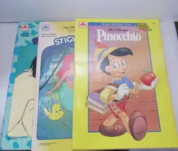 3 Disney Giant Sticked Fun Books Pinnochio, 101 Dalmations and Little Mermaid