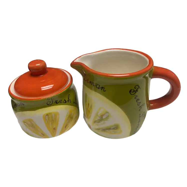 Ceramic Lemon Themed Sugar and Creamer Set