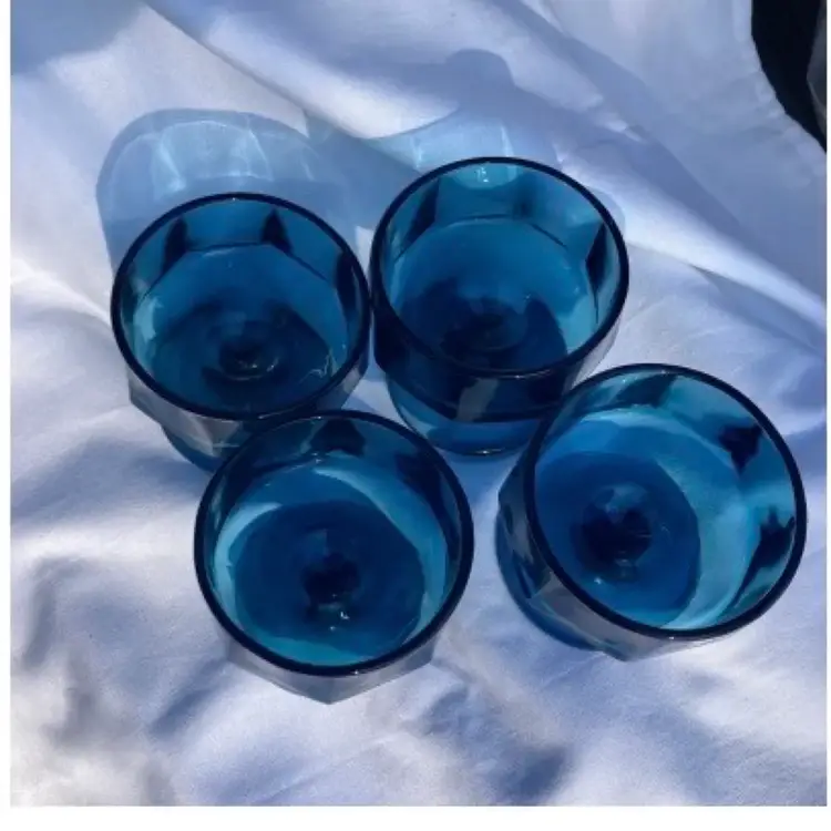 Indiana Glass Colony Nouveau Riviera Blue Octagon Optic Low Sherbet Glass Dishes- Set of 4