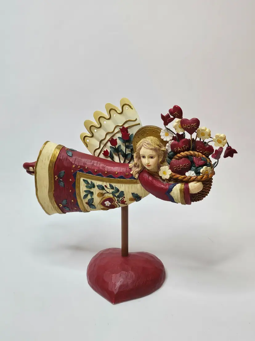 Vtg Kathy Killip Demdaco Flying Angel Of Joy Hope Faith Love Peace Red Hearts