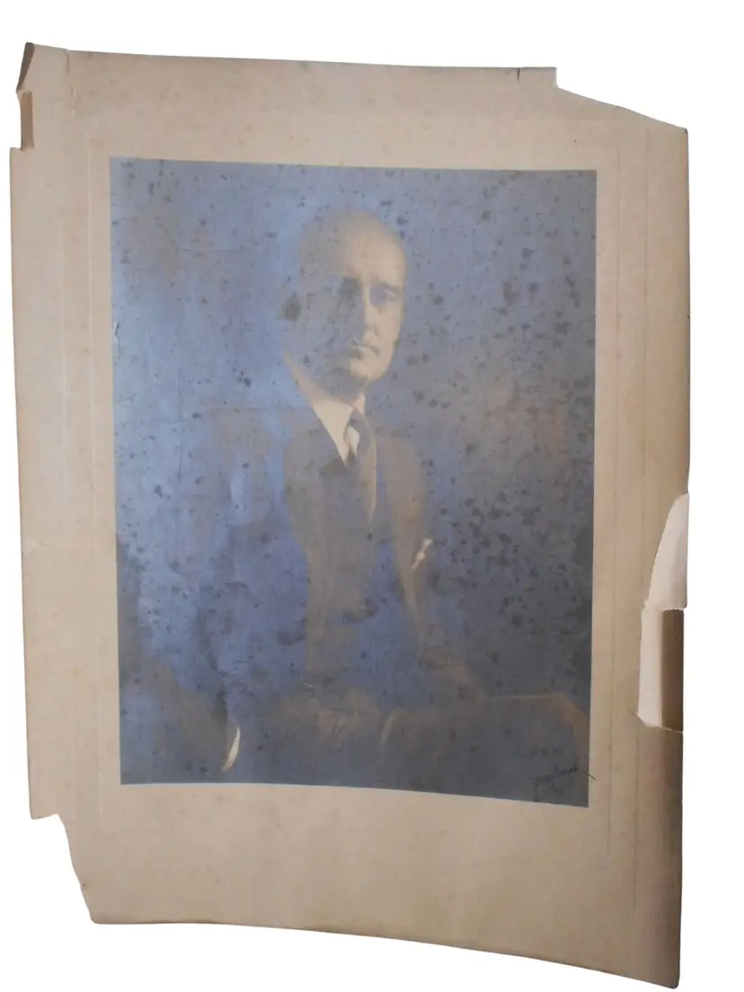 Large 19 x 15" Vintage Photograph Photo Black White Seated Man 1910s 1920s