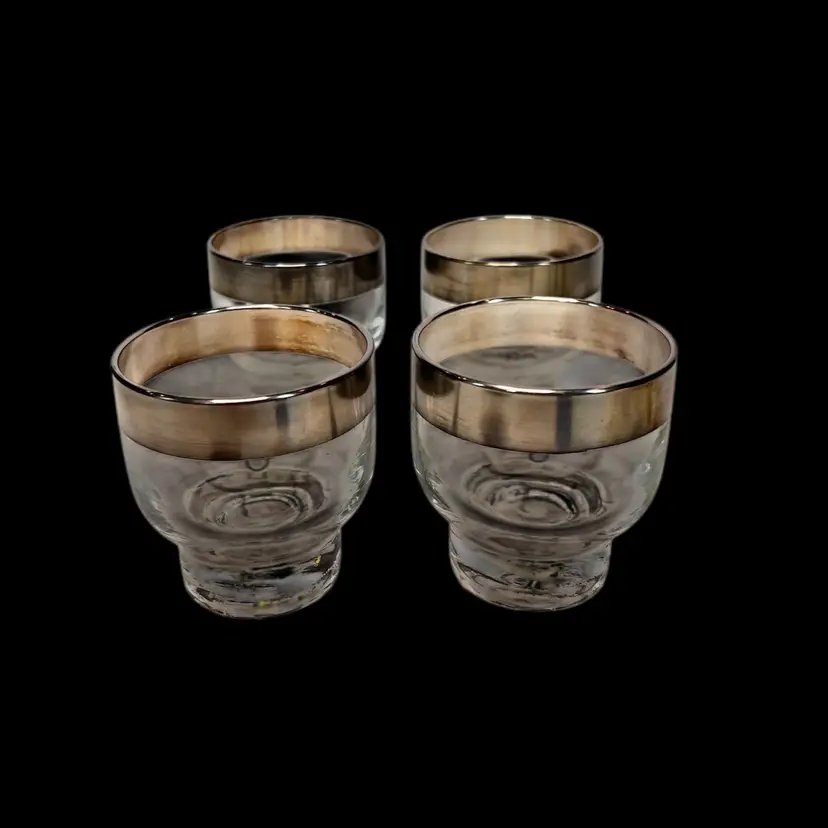 4pc Beverage Glass Set By Dorothy Thorpe 1960s Silver Band