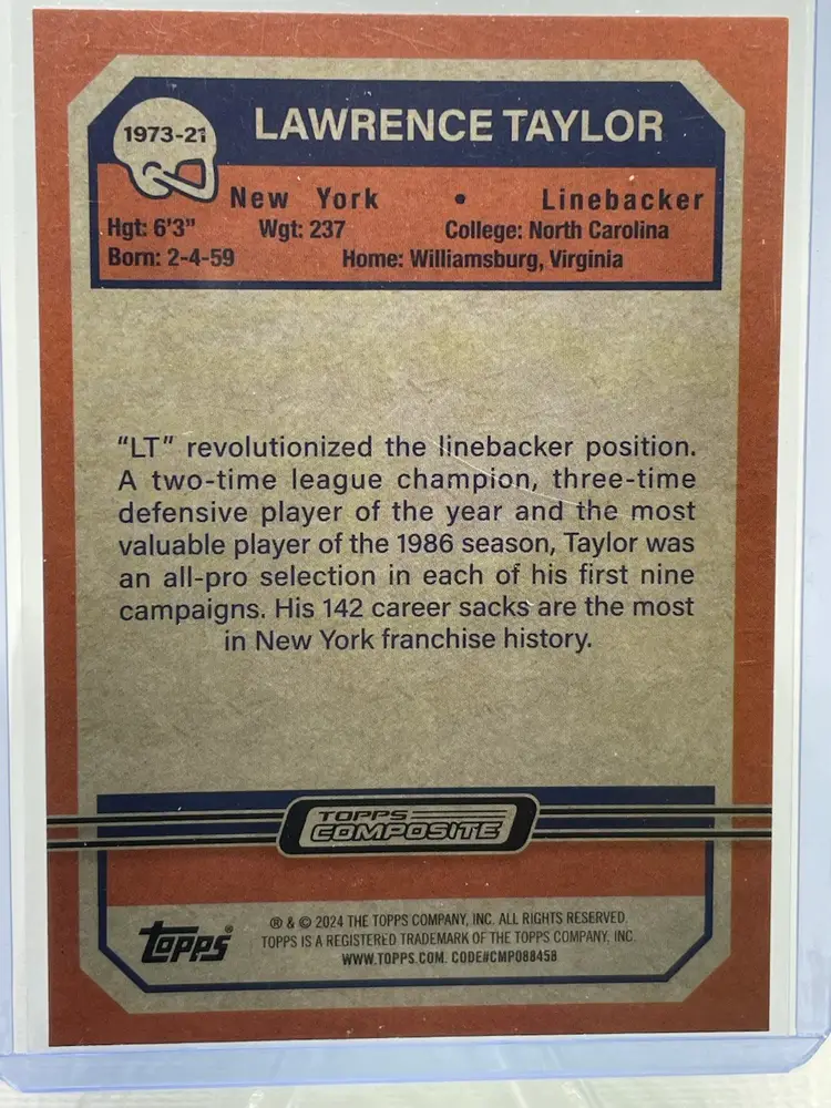 2023 Topps Composite 1973 Football Chrome Lawrence Taylor Blue Wave /75 SSP