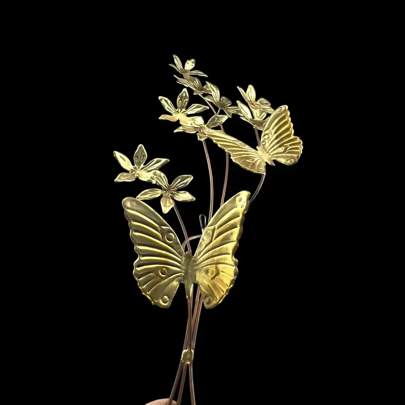 Butterfly Bug Wall Decor Art Hanging Brass Tone Flowers