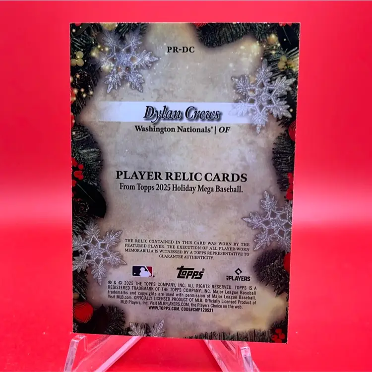 Dylan Crews 2025 Topps Holiday Mega Player Relic RC Washington Nationals