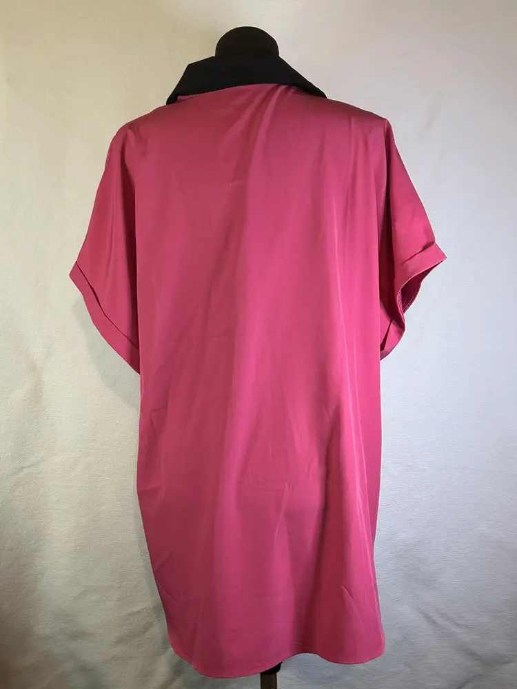 Womens Pink Black V-neck Short Sleeve Tunic Dress Size XL