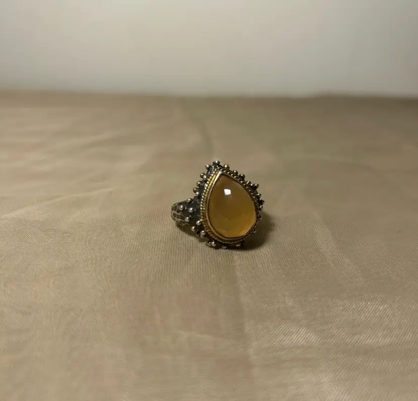 One of a kind Sterling Silver Ring with faceted glass stone Brutalist style