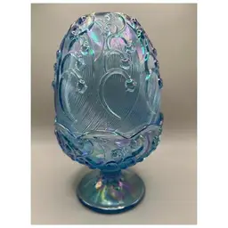 #02 - Vintage Fenton Ice Blue Iridescent Lily Of the Valley Fairy Lamp ~ 7.5 inches Tall