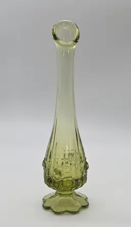 Fenton Green Cabage Rose Swung Bud Vase 10"