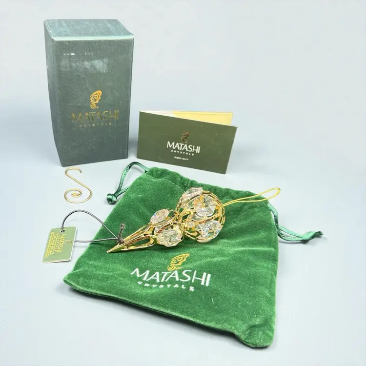 Matashi 24K Gold Plated Crystal Studded Icicle Ornament In Box