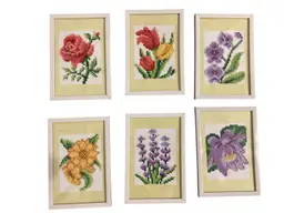 Set Of 6 Finished & Framed Flowers Diamond Art Pictures 4”x6”.