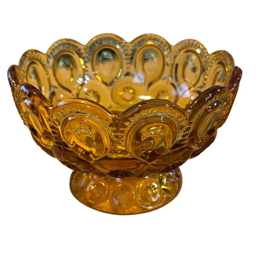 L E Smith Moon and Stars CANDY DISH Amber Compote