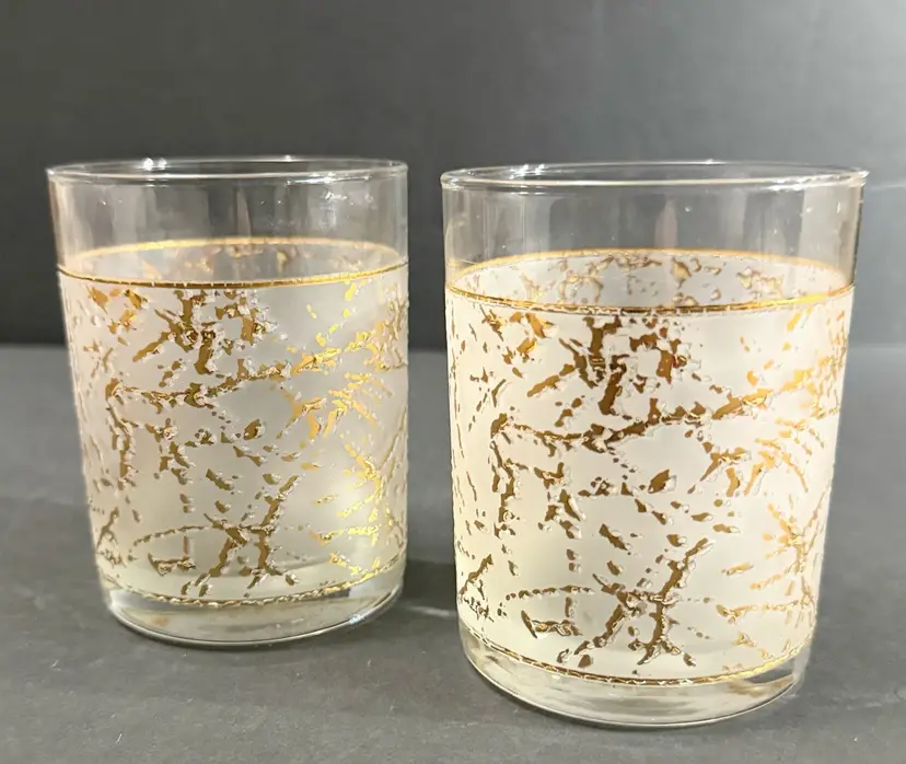 Culver Ice Gold Speckle Rocks Glasses - Set of 2 - 1987 22k Gold Old Fashioned