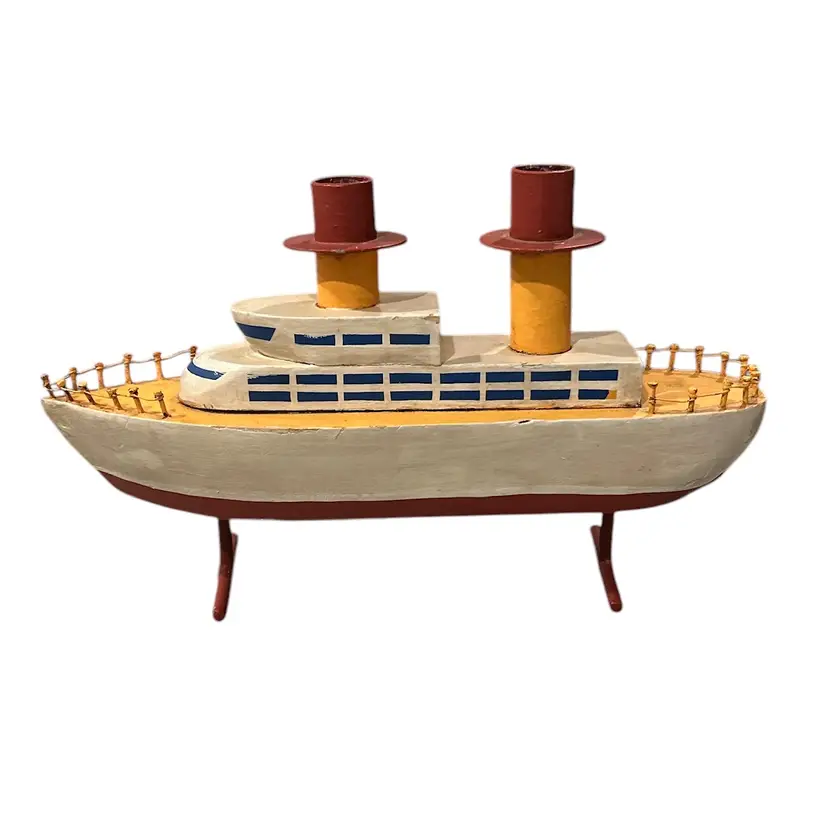 Handcrafted Wooden Steamship Candle Holder