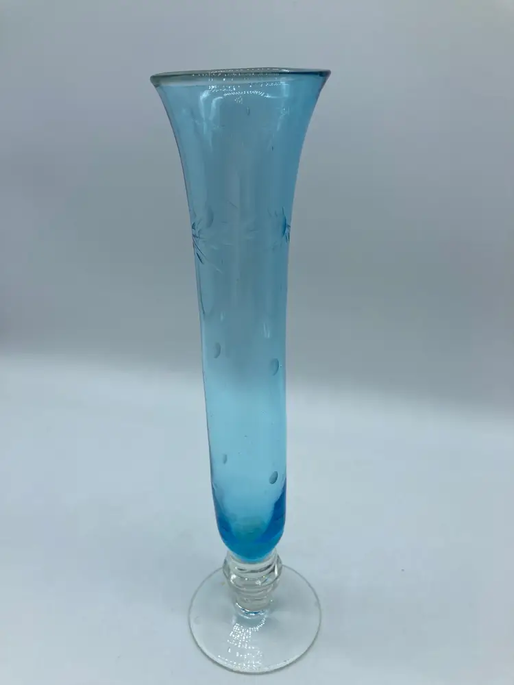 Light Blue Etched Glass Petite Vase