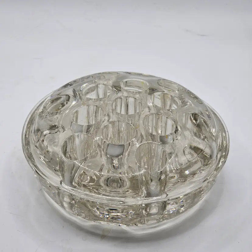 Glass flower frog holder vintage 13 hole 4.5"