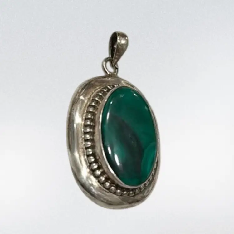 Vintage Southwest Sterling Silver & Malachite Pendant 2”, 12.9g, Tested