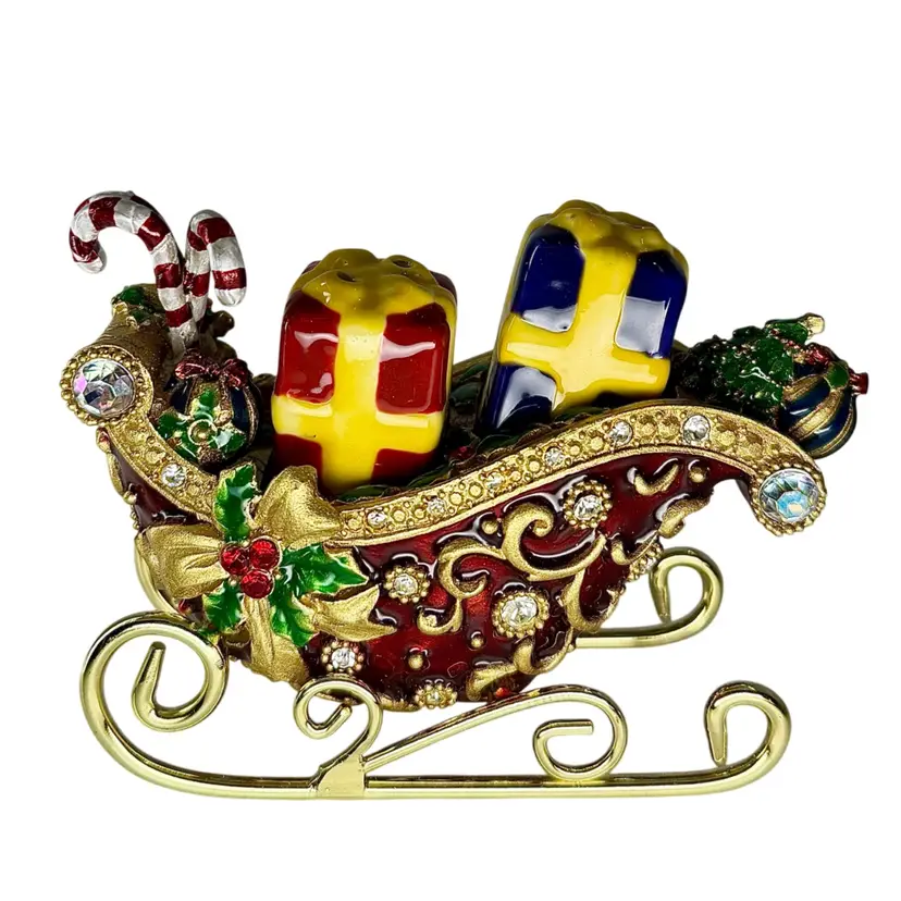 VTG Bombay Company Christmas Bejeweled Sleigh Salt & Pepper Shakers Set No Box