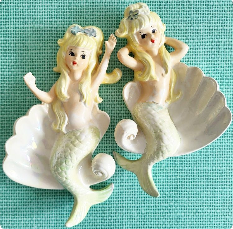 Vintage Lefton Large Wall Mermaid Pair- READ