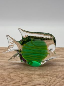 Green W Yellow Stripe Art Glass Fish